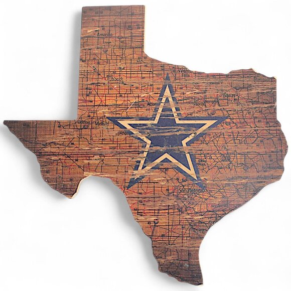 Flip Side Collectibles Other - Dallas Cowboys Texas Wall Art – Wooden State Shaped Sign with Star Logo – Rustic